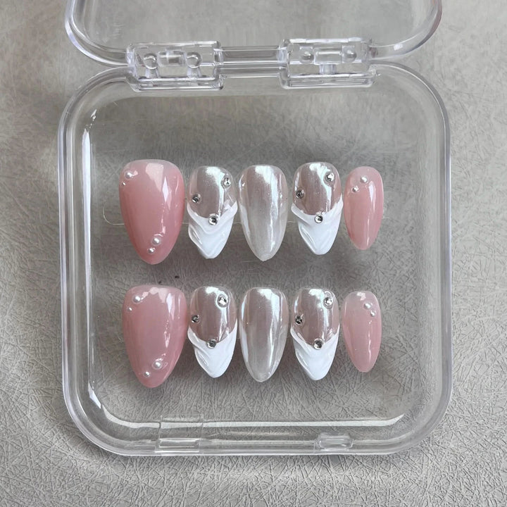 10pcs Handmade Press on Nails 3D Colorful Aurora Butterfly Design Fake Nails Wearable Shiny French Almond False Nails with Box - Nikki Love Nails