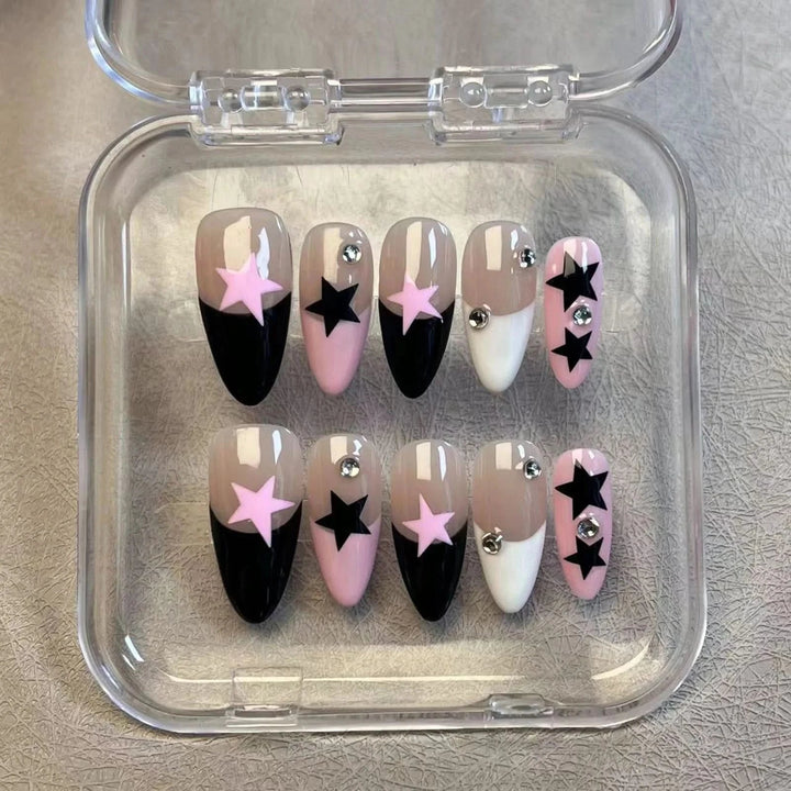 10pcs Handmade Press on Nails 3D Colorful Aurora Butterfly Design Fake Nails Wearable Shiny French Almond False Nails with Box - Nikki Love Nails