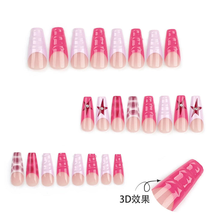 24pcs 3D French Red Fake Nails Wearable Five - pointed Star Design Press on Nails Diamond Nail Art Pieces Artificial False Nails - Nikki Love Nails