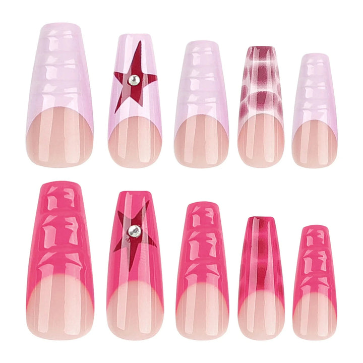 24pcs 3D French Red Fake Nails Wearable Five - pointed Star Design Press on Nails Diamond Nail Art Pieces Artificial False Nails - Nikki Love Nails