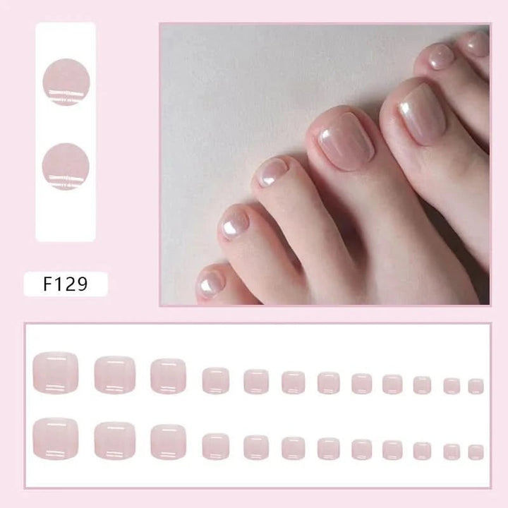 24pcs Aurora Pink Fake Toenail Girl Lady Full Cover Wearable Press on Toenail Sweet Korean Artificial Toenails Free Shipping - Nikki Love Nails