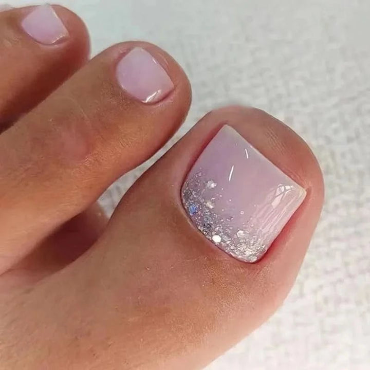 24pcs Aurora Pink Fake Toenail Girl Lady Full Cover Wearable Press on Toenail Sweet Korean Artificial Toenails Free Shipping - Nikki Love Nails