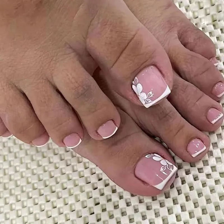 24pcs Aurora Pink Fake Toenail Girl Lady Full Cover Wearable Press on Toenail Sweet Korean Artificial Toenails Free Shipping - Nikki Love Nails