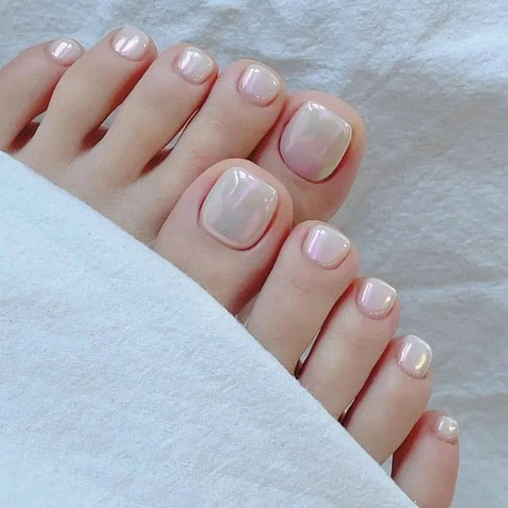 24pcs Aurora Pink Fake Toenail Girl Lady Full Cover Wearable Press on Toenail Sweet Korean Artificial Toenails Free Shipping - Nikki Love Nails