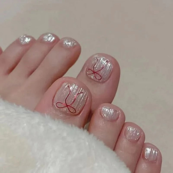 24pcs Aurora Pink Fake Toenail Girl Lady Full Cover Wearable Press on Toenail Sweet Korean Artificial Toenails Free Shipping - Nikki Love Nails