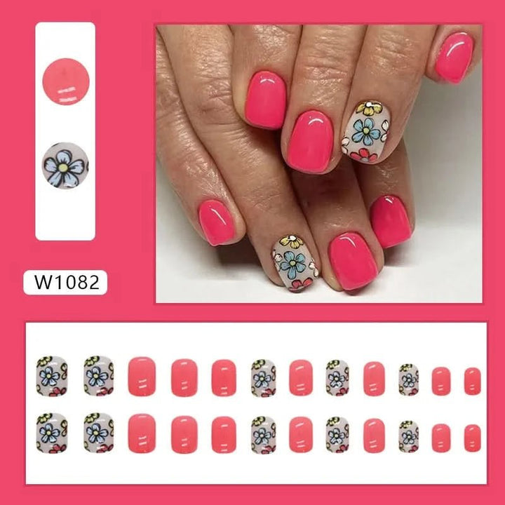 24pcs Cute Fruit False Nail Short Persimmon Orange Printed Press on Nail Manicure Patch Full Cover Detachable Acrylic Nail Tips - Nikki Love Nails