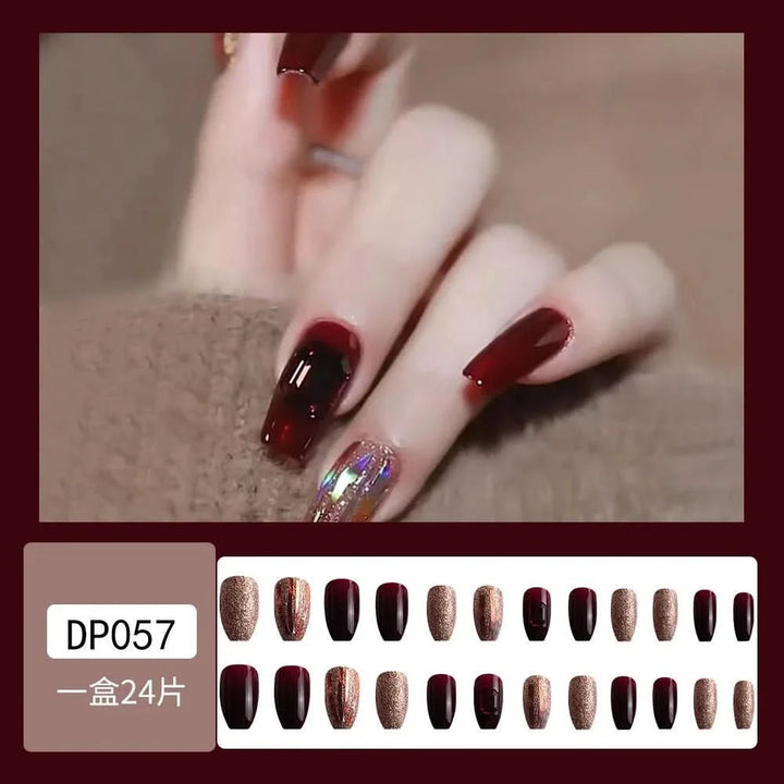 24Pcs Full Cover Fake Nails with 3D White Flower Design Full Cover Press on Fingernails Tips Coffin Head Glitter Red False Nails - Nikki Love Nails