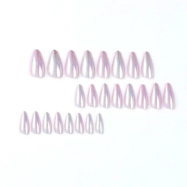 24pcs Glitter Fake Nails Purple Shiny Cat Eye Press On Nails Almond Head Manicure Nail Tips Pink/Blue False Nail Patch For Girl - Nikki Love Nails