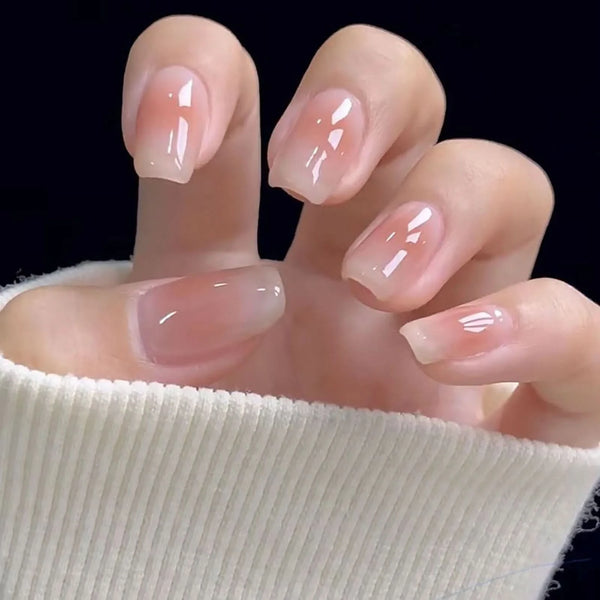 24pcs Nude Pink Blush Press-On Nails | Short Korean Style Fake Nails for Girls & Ladies