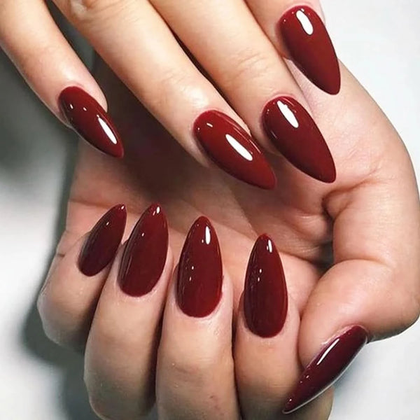 ARTAUG 24PCS Press On Nails Short Almond Wine Red High Saturation Fake Press On Nail Korean Press On Nails Valentine'S Day Gift